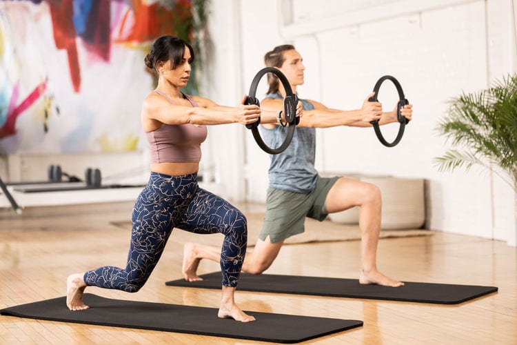 A Pilates fitness circle and props used in mat work