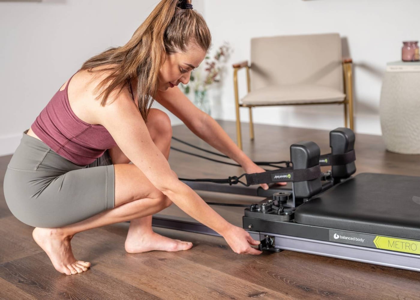Reformer workout for beginners over 50 — Pilates equipment reference photograph