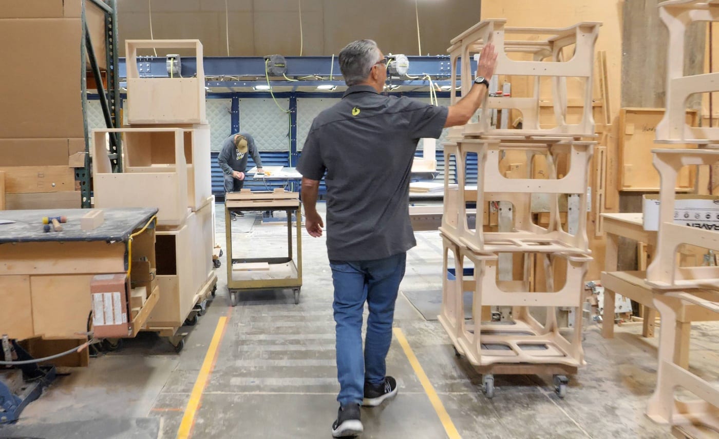 Pilates equipment crated and prepared for freight shipping